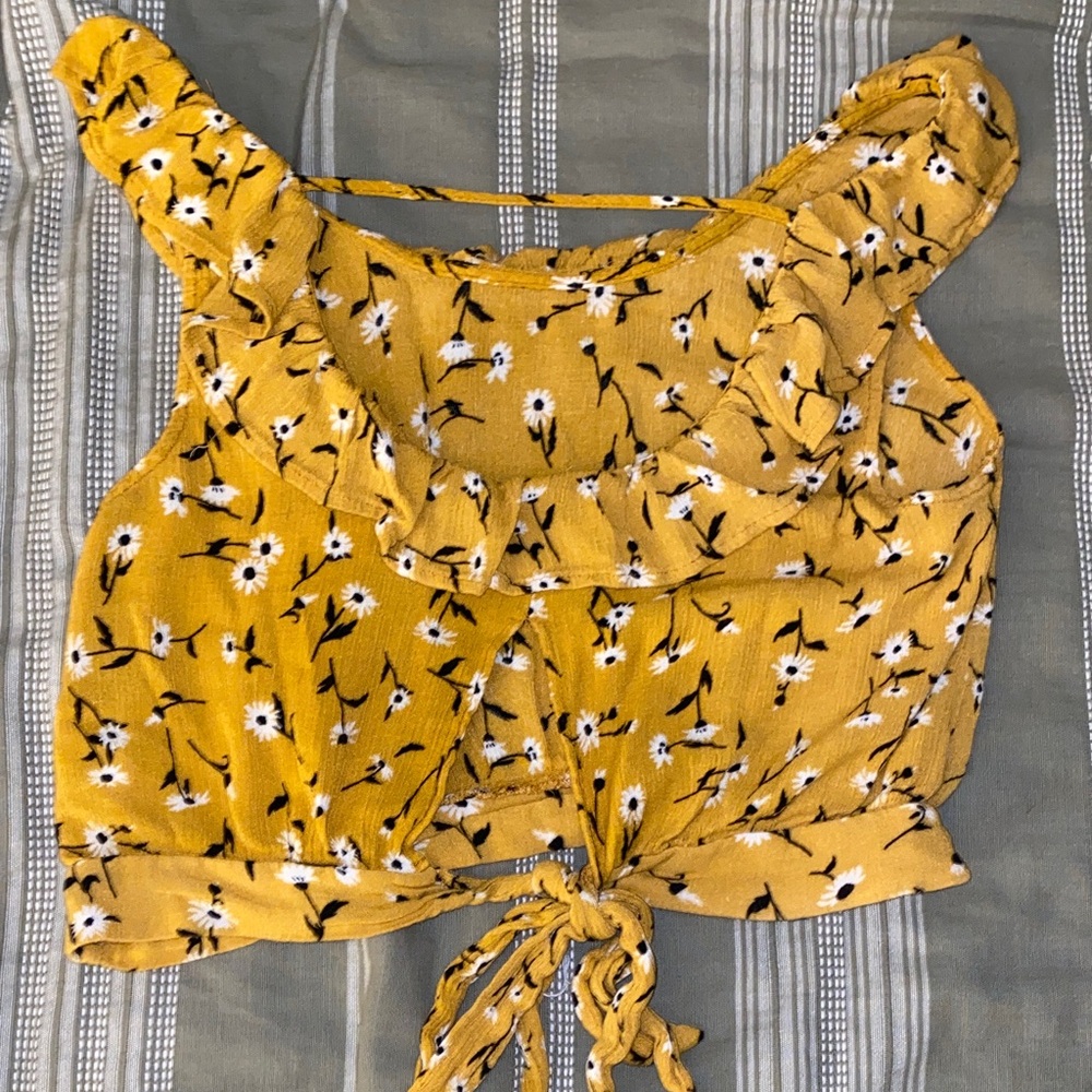 Bleuh Ciel Mustard Floral Crop Top
